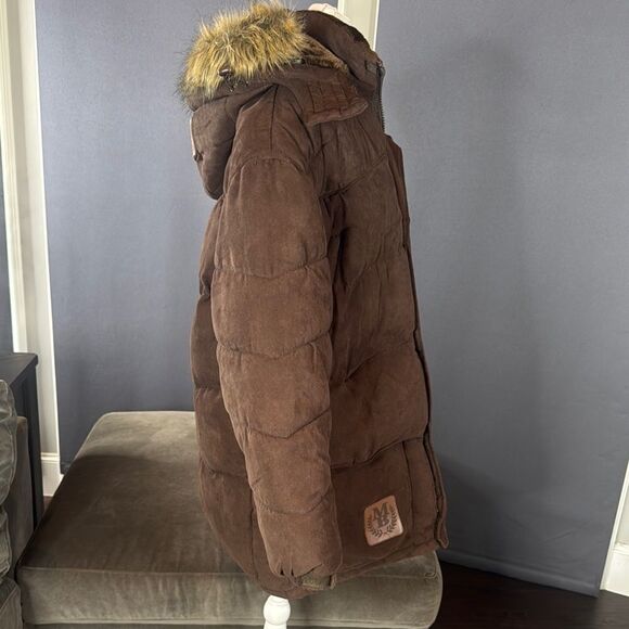 Vintage Makaveli Branded Tupac RARE Brown Puffer Jacket Hood Heavyweight L *READ - Picture 7 of 16